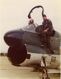 Col. Arthur L. Chase with his A-7D, England AFB, LA, Feb, 1975